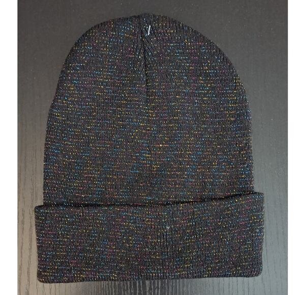 3 Winter Knit Toboggan Beanie Hats Solid Color With Rainbow Sparkle Threads OSFM - Picture 3 of 12